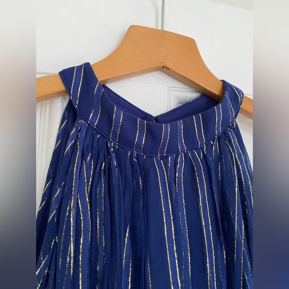 Anthropology blue and gold Ranna Gill Halter neck top - Picture 3 of 6